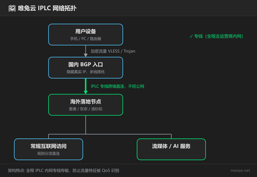 唯兔云 IPLC 网络拓扑结构示意图